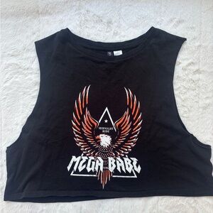 Divided Black Muscle Tee with Eagle Graphic